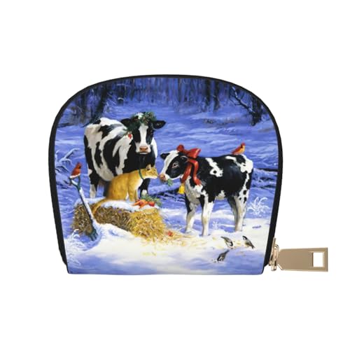 EdWal Weihnachten Schneemilch Kuh Druck Kartenhalter Uni Kreditkartenetui für Damen und Herren Leder Kartenhalter Slim Visitenkarte, weiß, Einheitsgröße von EdWal