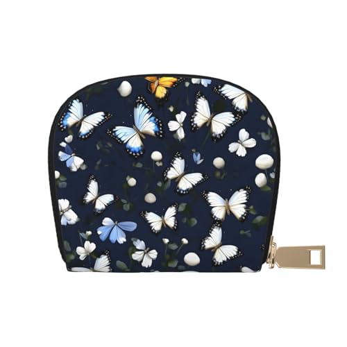 EdWal White Blooms with Blue Butterflies Print Card Holder Uni Credit Card Case for Men and Women Leather Card Holder, Slim Business Card, weiß, Einheitsgröße von EdWal