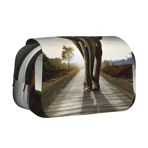 Federmäppchen mit 3D-Elefanten-Druck, aus Segeltuch, großes Fassungsvermögen, Organizer, multifunktionales Federmäppchen von EdWal