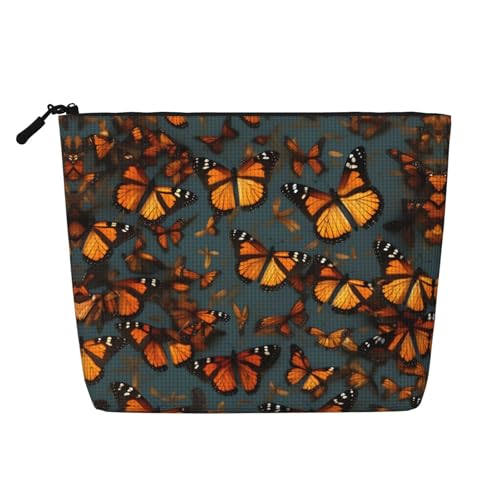 Heaps of Orange Monarch Butterflies Print Make-up-Tasche für Damen, tragbare Kosmetiktasche, Kulturbeutel, geräumiger Reise-Make-up-Organizer, Schwarz , Einheitsgröße von EdWal