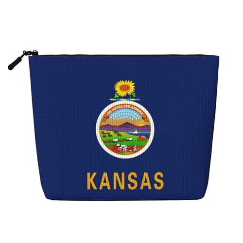 Kansas Make-up-Tasche mit Staatsflaggen-Druck, tragbare Kosmetiktasche, Kulturbeutel, geräumiger Reise-Make-up-Organizer, Schwarz , Einheitsgröße von EdWal