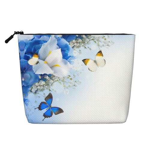 Kosmetiktasche mit Blumen- und Schmetterlings-Aufdruck, tragbare Kosmetiktasche, Kulturbeutel, geräumiger Reise-Make-up-Organizer, Schwarz , Einheitsgröße von EdWal