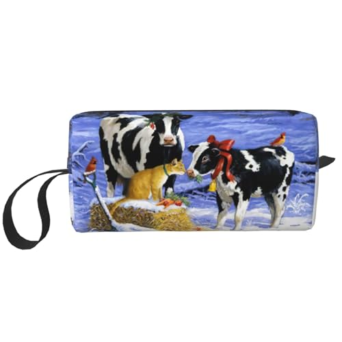 Kulturbeutel für Damen, Motiv: Weihnachtsmilch, Kuh, Reisegröße, niedlicher Reise-Kulturbeutel, Make-up-Tasche, Organizer-Tasche, weiß, Einheitsgröße von EdWal