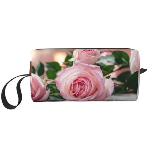 Kulturbeutel für Damen, Reisegröße, niedlicher Reise-Kulturbeutel, Make-up-Tasche, Organizer-Tasche mit rosa Rosen, weiß, Einheitsgröße von EdWal