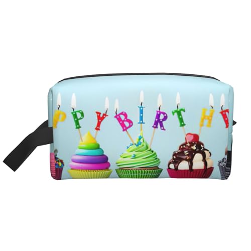 Kulturbeutel für Herren, Kosmetiktasche mit Aufschrift "Happy Birthday", Motiv: Cupcakes und Cupcakes, weiß, Einheitsgröße von EdWal
