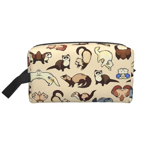 Kulturbeutel für Herren, Kosmetiktasche mit Frettchen-Motiv, geräumige Kapazität, Reise-Kulturbeutel für Damen, weiß, Einheitsgröße von EdWal