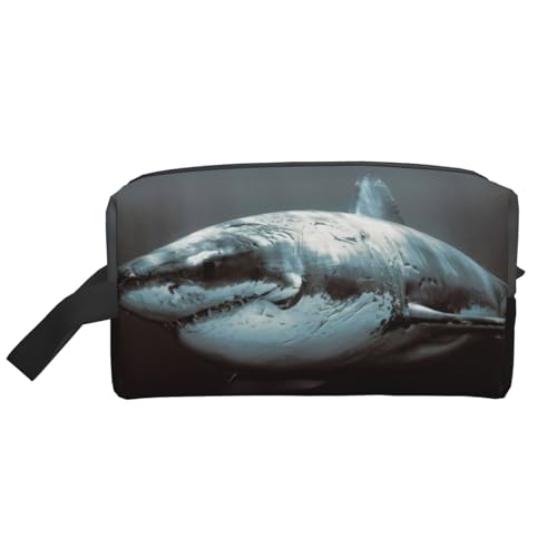 Kulturbeutel für Herren, Kosmetiktasche mit weißem Hai-Druck, geräumige Kapazität, Reise-Kulturbeutel für Damen, weiß, Einheitsgröße von EdWal