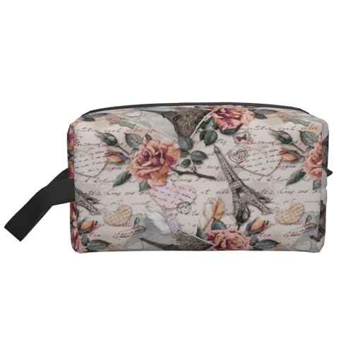 Kulturbeutel für Herren, Motiv: Flower Paris Eiffelturm, Kosmetiktasche, geräumige Kapazität, Reise-Kulturbeutel für Damen, weiß, Einheitsgröße von EdWal