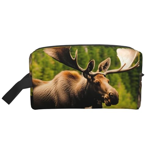 Kulturbeutel mit Hirschbär-Elch-Aufdruck, Kosmetiktasche, geräumige Kapazität, Reise-Kulturbeutel für Damen, weiß, Einheitsgröße von EdWal