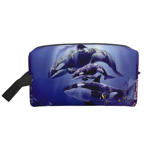 Kulturbeutel mit Killerwal-Aufdruck, Kosmetiktasche, geräumige Kapazität, Reise-Kulturbeutel für Damen, weiß, Einheitsgröße von EdWal