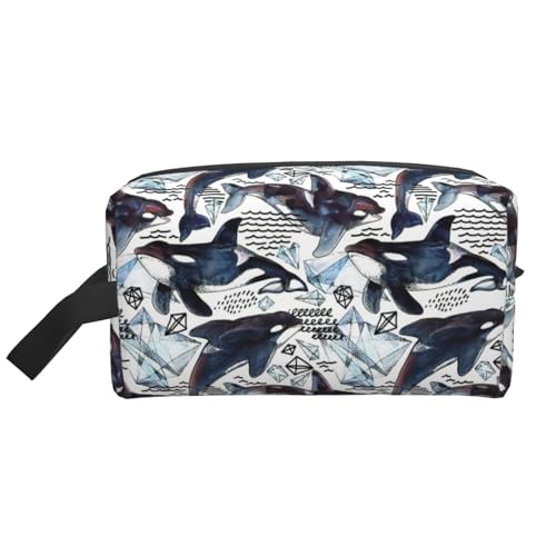 Kulturbeutel mit Killerwal-Aufdruck, Kosmetiktasche, geräumige Kapazität, Reise-Kulturbeutel für Damen, weiß, Einheitsgröße von EdWal