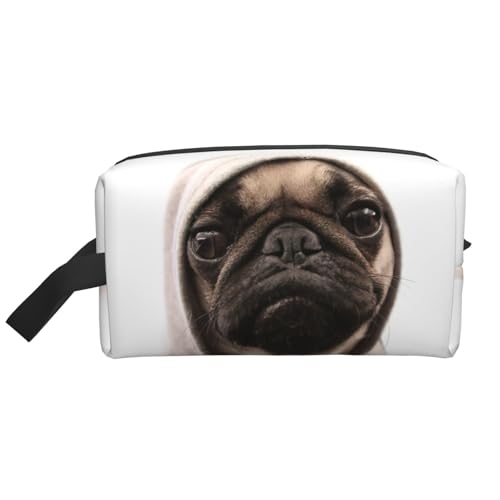 Kulturbeutel mit Mops-Aufdruck, Kosmetiktasche, geräumige Kapazität, Reise-Kulturbeutel für Damen, weiß, Einheitsgröße von EdWal