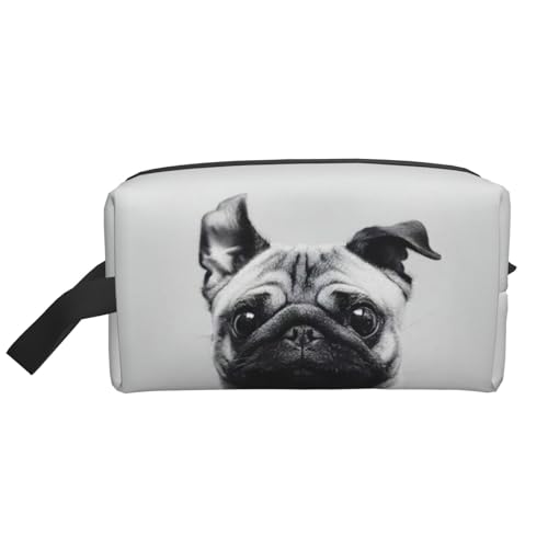 Kulturbeutel mit Mops-Aufdruck, Kosmetiktasche, geräumige Kapazität, Reise-Kulturbeutel für Damen, weiß, Einheitsgröße von EdWal