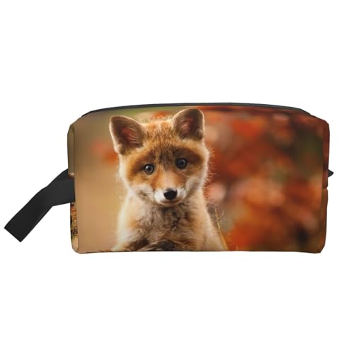 Kulturbeutel mit süßem Baby-Fuchs-Aufdruck, Kosmetiktasche, geräumige Kapazität, Reise-Kulturbeutel für Damen, weiß, Einheitsgröße von EdWal