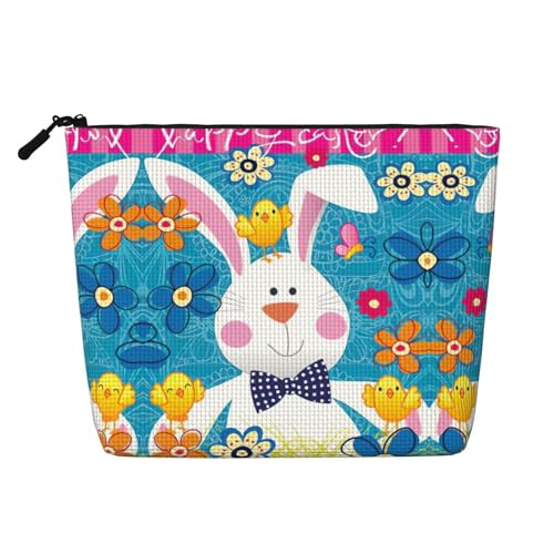 Make-up-Tasche für Damen, Motiv: Frühling "Happy Easter", mit Aufdruck, tragbare Kosmetiktasche, Kulturbeutel, geräumiger Reise-Make-up-Organizer, Schwarz , Einheitsgröße von EdWal