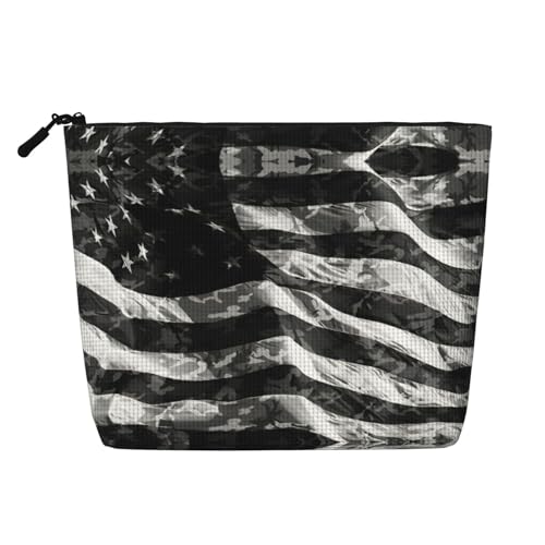 Make-up-Tasche für Damen, Motiv: amerikanische Flagge, tragbare Kosmetiktasche, Kulturbeutel, geräumiger Reise-Make-up-Organizer, Schwarz , Einheitsgröße von EdWal