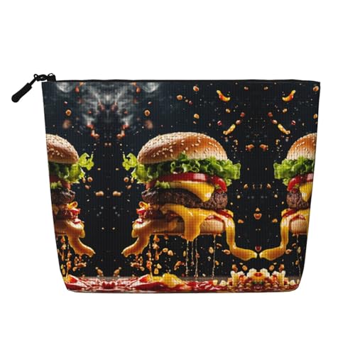 Make-up-Tasche mit Fast-Food-Aufdruck, tragbare Kosmetiktasche, Kulturbeutel, geräumiger Reise-Make-up-Organizer, Schwarz , Einheitsgröße von EdWal