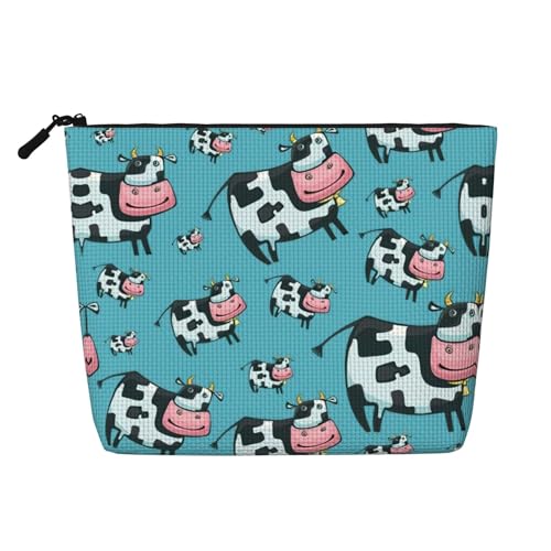 Make-up-Tasche mit Kuh-Aufdruck, tragbare Kosmetiktasche, Kulturbeutel, geräumiger Reise-Make-up-Organizer, Schwarz , Einheitsgröße Make-up-Tasche mit Kuh-Aufdruck, tragbare Kosmetiktasche, Kulturbeutel, geräumiger Reise-Make-up-Organizer, Schwarz , Einheitsgröße von EdWal