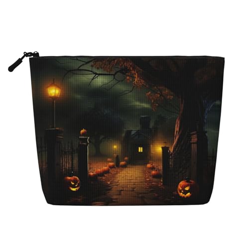 Make-up-Tasche mit gruseligem Halloween-Druck, tragbare Kosmetiktasche, Kulturbeutel, geräumiger Reise-Make-up-Organizer, Schwarz , Einheitsgröße Make-up-Tasche mit gruseligem Halloween-Druck, tragbare Kosmetiktasche, Kulturbeutel, geräumiger Reise-Make-up-Organizer, Schwarz , Einheitsgröße von EdWal