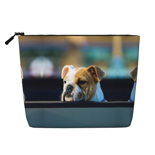 Make-up-Tasche mit niedlichem Bulldoggen-Aufdruck, tragbare Kosmetiktasche, Kulturbeutel, geräumiger Reise-Make-up-Organizer, Schwarz , Einheitsgröße von EdWal