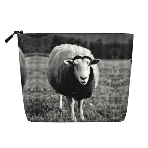 Make-up-Tasche mit niedlichem Schaf-Lamm-Druck, tragbare Kosmetiktasche, Kulturbeutel, geräumiger Reise-Make-up-Organizer, Schwarz , Einheitsgröße Make-up-Tasche mit niedlichem Schaf-Lamm-Druck, tragbare Kosmetiktasche, Kulturbeutel, geräumiger Reise-Make-up-Organizer, Schwarz , Einheitsgröße von EdWal