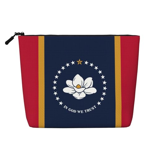 Mississippi Make-up-Tasche mit Staatsflaggen-Druck, tragbare Kosmetiktasche, Kulturbeutel, geräumiger Reise-Make-up-Organizer, Schwarz , Einheitsgröße von EdWal