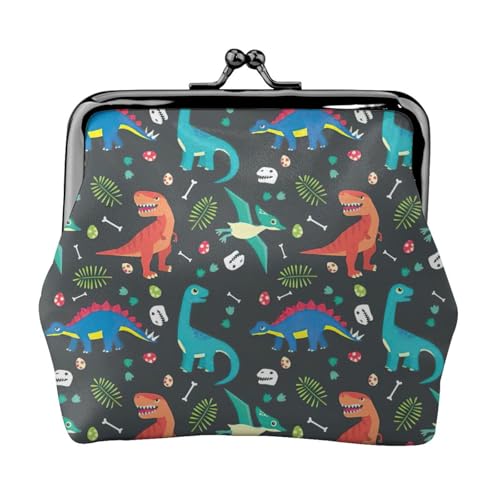 Münzbörse mit Cartoon-Dinosaurier-Druck, Kleingeldbörse mit Kussschloss, kleine Vintage-Tasche für Männer und Frauen, Schwarz , Einheitsgröße, Münztasche von EdWal