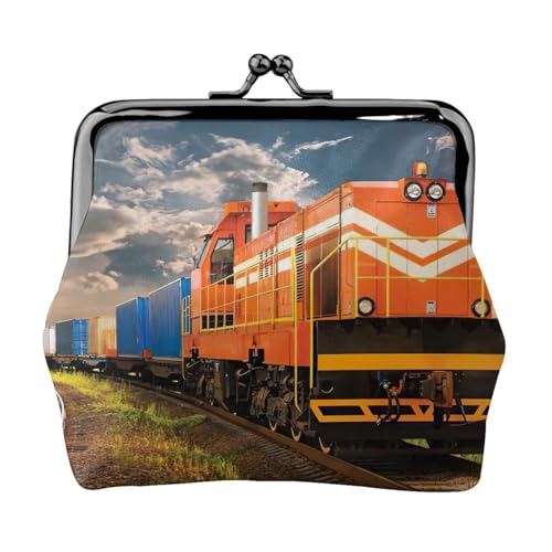 Münzbörse mit Güterzug-Druck, Kleingeldbörse mit Kussschloss, kleine Vintage-Tasche für Männer und Frauen, Schwarz , Einheitsgröße, Münztasche von EdWal