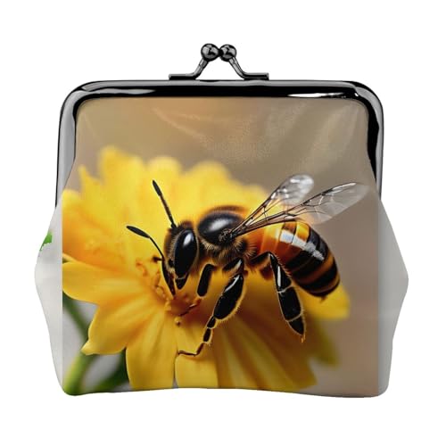 Münzbörse mit Honigbienen- und Blumendruck, Kleingeldbörse mit Kussschloss, kleine Vintage-Tasche für Männer und Frauen, Schwarz , Einheitsgröße, Münztasche von EdWal