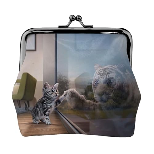 Münzgeldbörse mit Katzen- und Reflexionstiger-Tierdruck, Kleingeldbörse mit Kussschloss, kleine Vintage-Tasche für Männer und Frauen, Schwarz , Einheitsgröße, Münztasche von EdWal