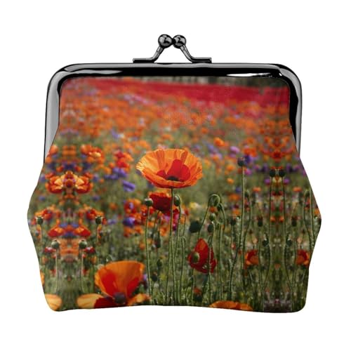 Münzgeldbörse mit Mohnblumen-Aufdruck, Kleingeldbörse mit Kussschloss, kleine Vintage-Tasche für Männer und Frauen, Schwarz , Einheitsgröße, Münztasche von EdWal