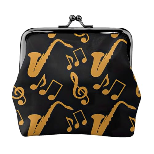 Münzgeldbörse mit Musiknoten-Aufdruck, Kleingeldbörse mit Kussschloss, kleine Vintage-Tasche für Männer und Frauen, Schwarz , Einheitsgröße, Münztasche von EdWal