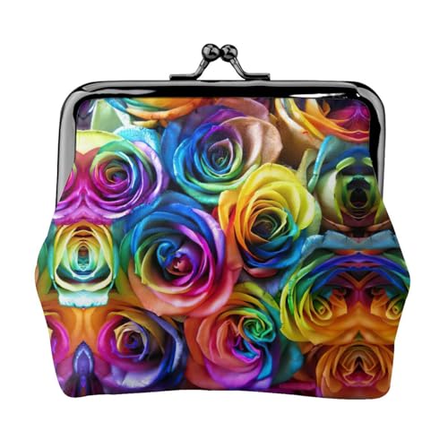 Münzgeldbörse mit Regenbogen-Rosen-Druck, Kleingeldbörse mit Kussschloss, kleine Vintage-Tasche für Männer und Frauen, Schwarz , Einheitsgröße, Münztasche von EdWal