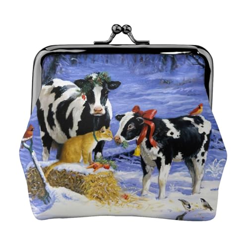 Münzgeldbörse mit Weihnachtsmotiv, Motiv: Schneemilch, Kuh, Kleingeldbörse mit Kussschloss, kleine Vintage-Tasche für Männer und Frauen, Schwarz , Einheitsgröße, Münztasche von EdWal