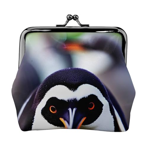 Münzgeldbörse mit süßem Pinguinkopf-Druck, Kleingeldbörse mit Kussschloss, kleine Vintage-Tasche für Männer und Frauen, Schwarz , Einheitsgröße, Münztasche von EdWal