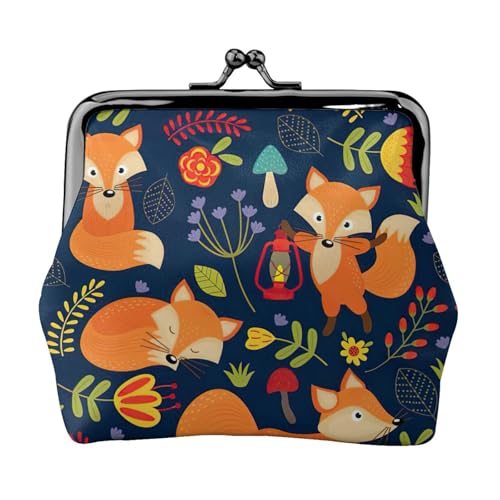 Münzgeldbörse mit süßem Tier-Fuchs-Blumendruck, Kleingeldbörse mit Kussschloss, kleine Vintage-Tasche für Männer und Frauen, Schwarz , Einheitsgröße, Münztasche von EdWal