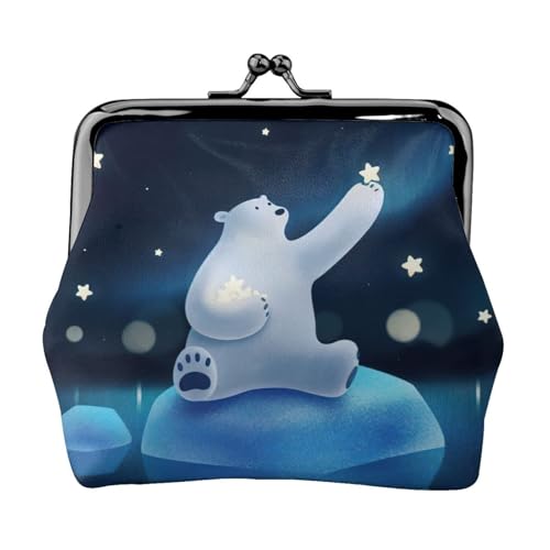 Münzgeldbörse mit weißem Bären-Druck, Kleingeldbörse mit Kussschloss, kleine Vintage-Tasche für Männer und Frauen, Schwarz , Einheitsgröße, Münztasche von EdWal