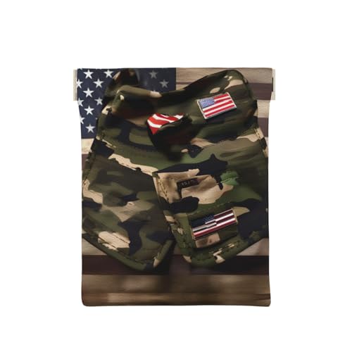 Münztasche aus Leder für Herren, Münzgeldbörse für Damen, Mini-Geldbörse, Amerikanische Flaggen, Camouflage, Einheitsgröße, Münztasche von EdWal