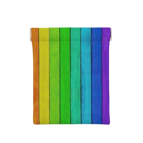 Münztasche aus Leder mit Eichhörnchen-Motiv, für Herren, Münzgeldbörse für Damen, Mini-Geldbörse, Regenbogenfarbener Holzhintergrund, Einheitsgröße, Münztasche von EdWal