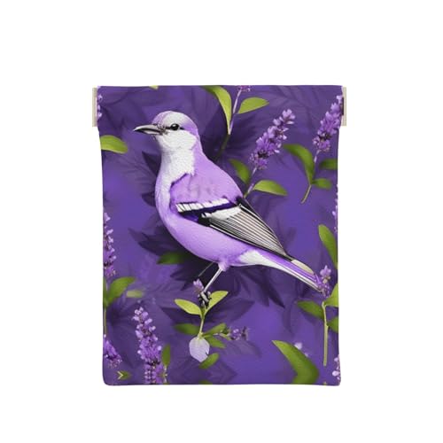 Münztasche aus Leder mit Golf-Aufdruck, für Herren, Münzbörse für Damen, Mini-Geldbeutel, Schwarz und Weiß, Vogel in lila Lavendel Blumen, Einheitsgröße, Münztasche von EdWal