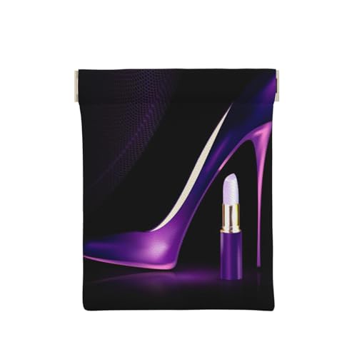 Münztasche aus Leder mit Killerwal-Aufdruck, Geldbörse für Herren, Münzgeldbörse für Damen, Mini-Geldbörse, Elegante lila High Heels mit Lippenstift, Einheitsgröße, Münztasche von EdWal