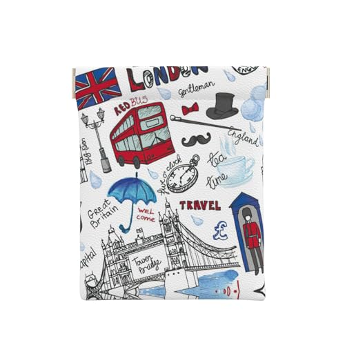 Münztasche aus Leder mit London-Druck, für Herren, Münzgeldbörse für Damen, Mini-Geldbörse, london, Einheitsgröße, Münztasche von EdWal