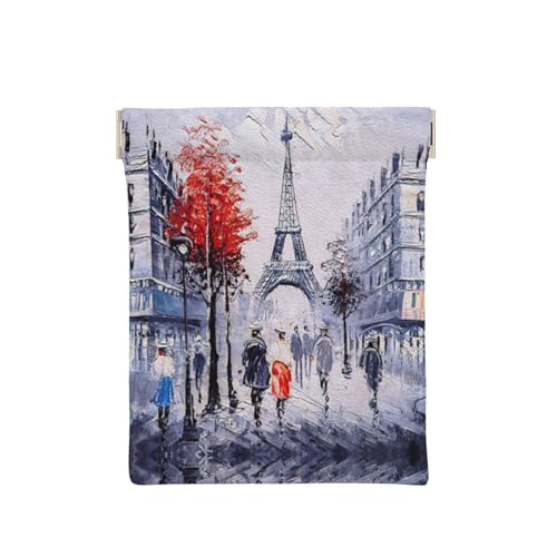 Münztasche aus Leder mit Pfirsichdruck, Geldbörse für Herren, Münzbörse für Damen, Mini-Geldbörse, Paris City Tree Eiffelturm Art, Einheitsgröße, Münztasche von EdWal