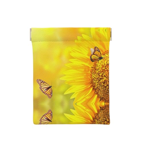 Münztasche aus Leder mit Tennisschlägeraufdruck, Geldbörse für Herren, Münzgeldbörse für Damen, Mini-Geldbörse, Sonnenblume Schmetterling Sonne, Einheitsgröße, Münztasche von EdWal