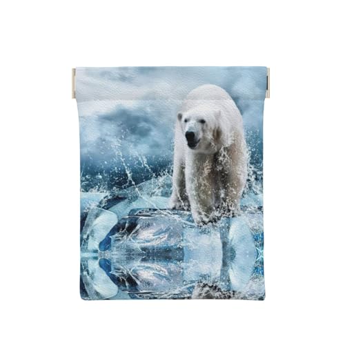 Münztasche aus Leder mit coolem Tiermotiv, weißer Eisbär-Druck, für Herren, Münzgeldbörse für Damen, Mini-Geldbörse, Cool Animal White Eisbär, Einheitsgröße, Münztasche von EdWal