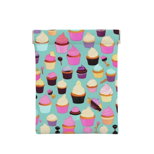 Münztasche aus Leder mit niedlichem Affen-Aufdruck, Geldbörse für Herren, Münzbörse für Damen, Mini-Geldbörse, Cupcake-Muster, Einheitsgröße, Münztasche von EdWal