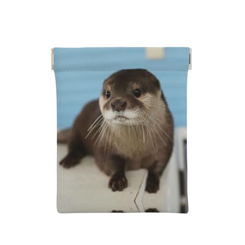 Münztasche aus Leder mit niedlichem Otter-Druck, Geldbörse für Herren, Münzbörse für Damen, Mini-Geldbörse, Niedlicher Otter, Einheitsgröße, Münztasche von EdWal