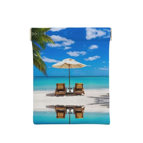 Münztasche aus Leder mit weißem Schwanen-Druck, für Herren, Münzgeldbörse für Damen, Mini-Geldbörse, White Beach Tropical Sea, Einheitsgröße, Münztasche von EdWal