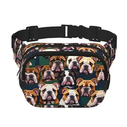 Quadratische Hüfttasche mit süßem englischen Bulldoggen-Druck, für Workout, Wandern, Laufen, Reisen, Fitnessstudio, hübscher Reißverschluss, Schwarz , Einheitsgröße von EdWal