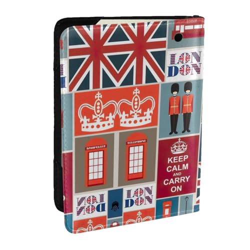 Reisepasshülle mit England-Symbol-Aufdruck, mit Kreditkartenfach, Leder, Reisepasshülle, für Damen, Herren, Familienausweis, Reisen, Schwarz , Einheitsgröße von EdWal